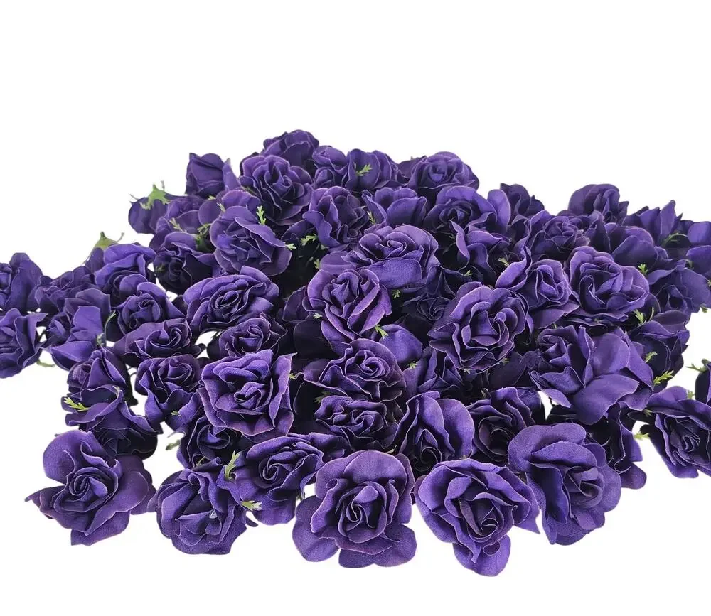 100 Purple Silk Rose Heads Stemless Wedding Floral Craft Wreaths DIY 2.5in